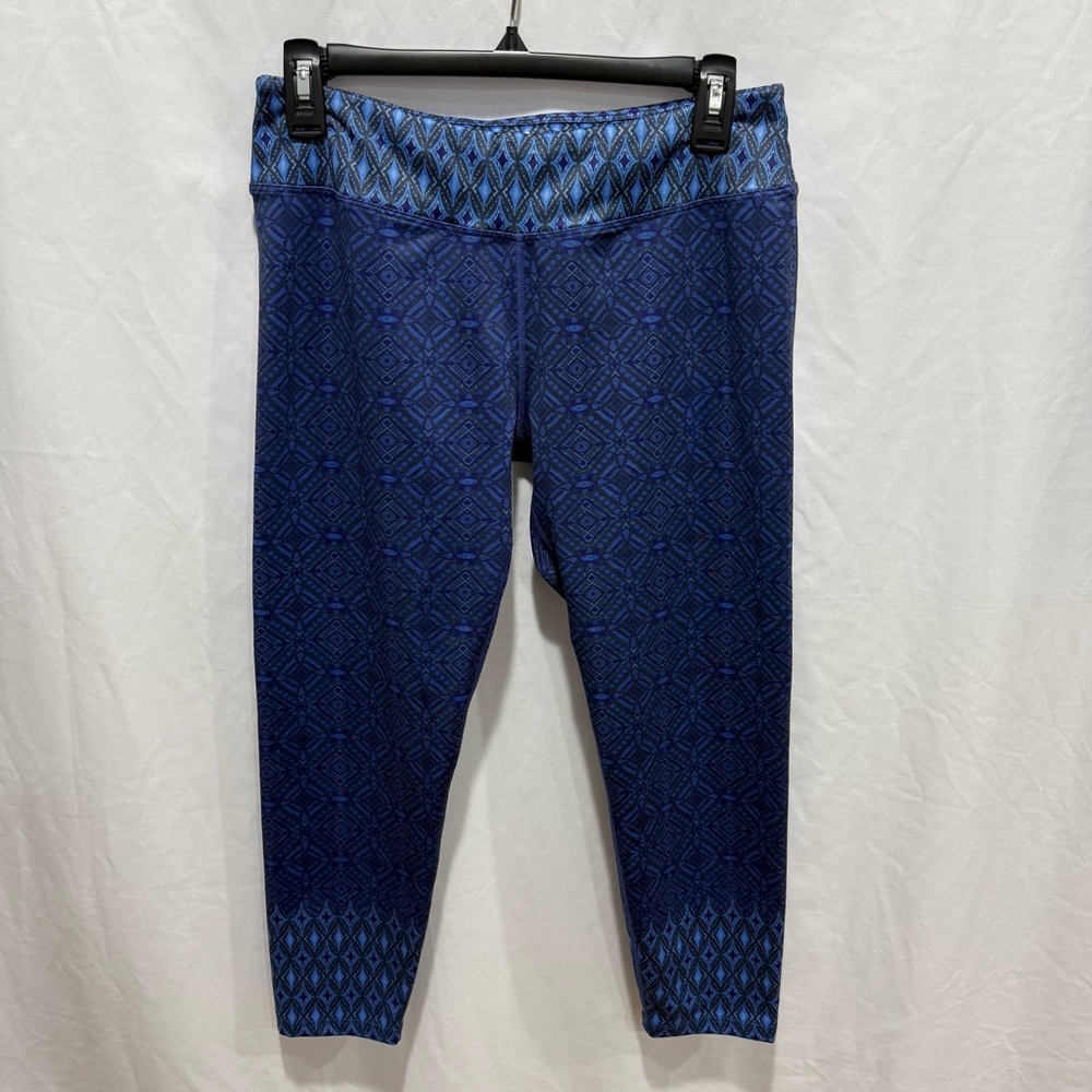 prAna Blue Geometric Print Leggings Large USA Yoga Pants Stretch Activewear Gym